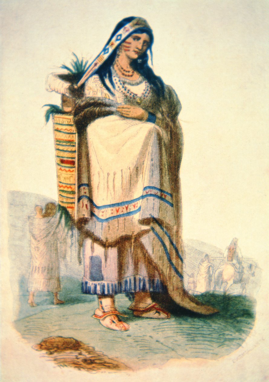 Siú anya babával bölcsődeszkában (színes litó) alkotó: George Catlin