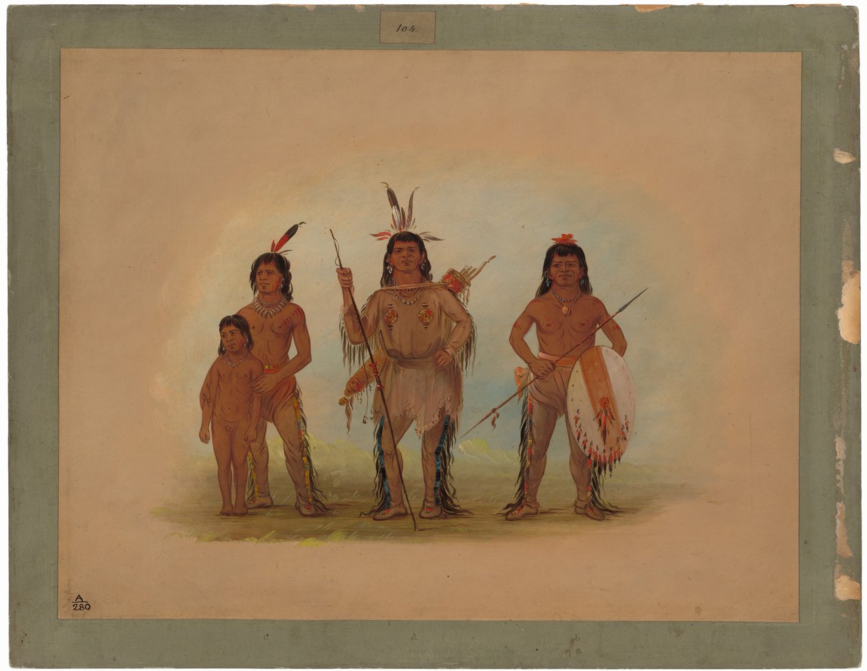 Spokane főnök, két harcos és egy fiú alkotó: George Catlin