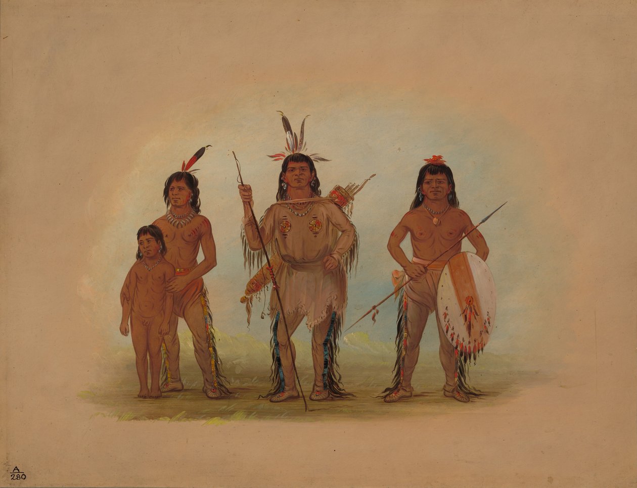 Spokane főnök, két harcos és egy fiú, 18551869. alkotó: George Catlin