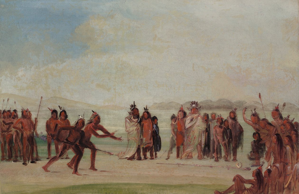 Tchung-kee, egy mandan játék, amelyet gyűrűvel és rúddal játszanak alkotó: George Catlin