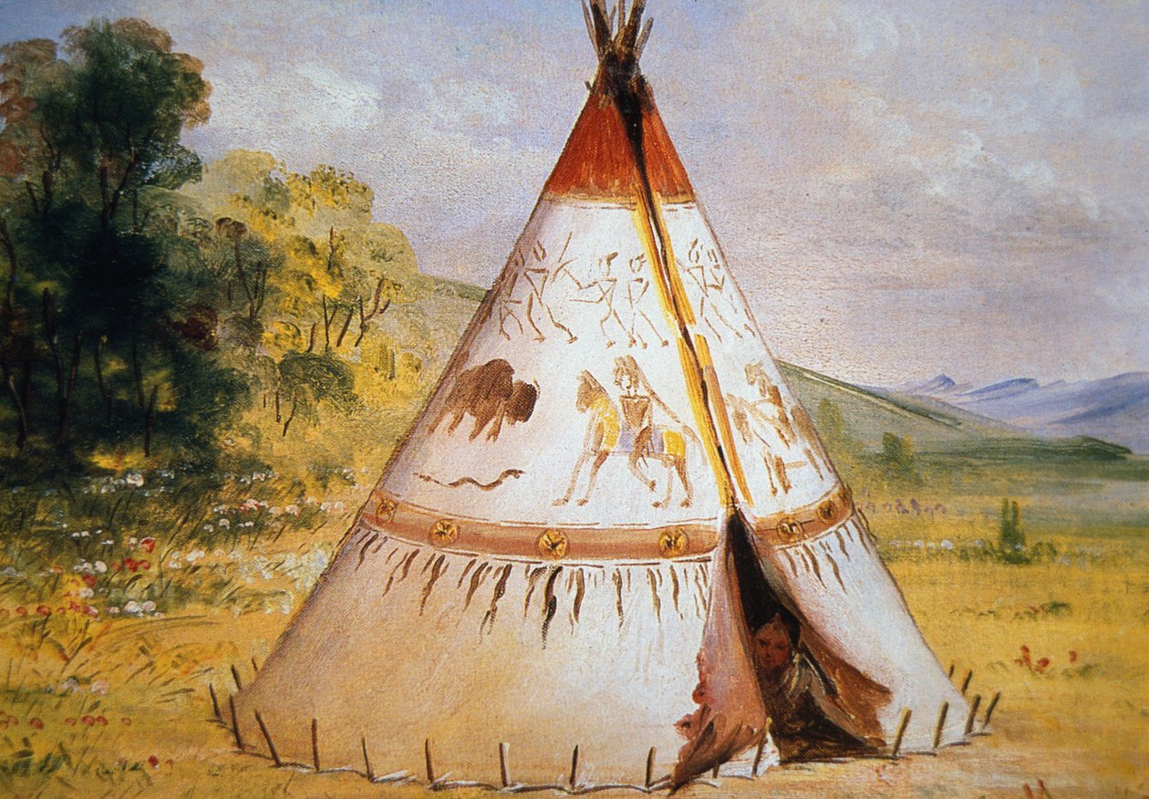 A varjú törzs pólója, 1850 körül (olaj, vászon) alkotó: George Catlin