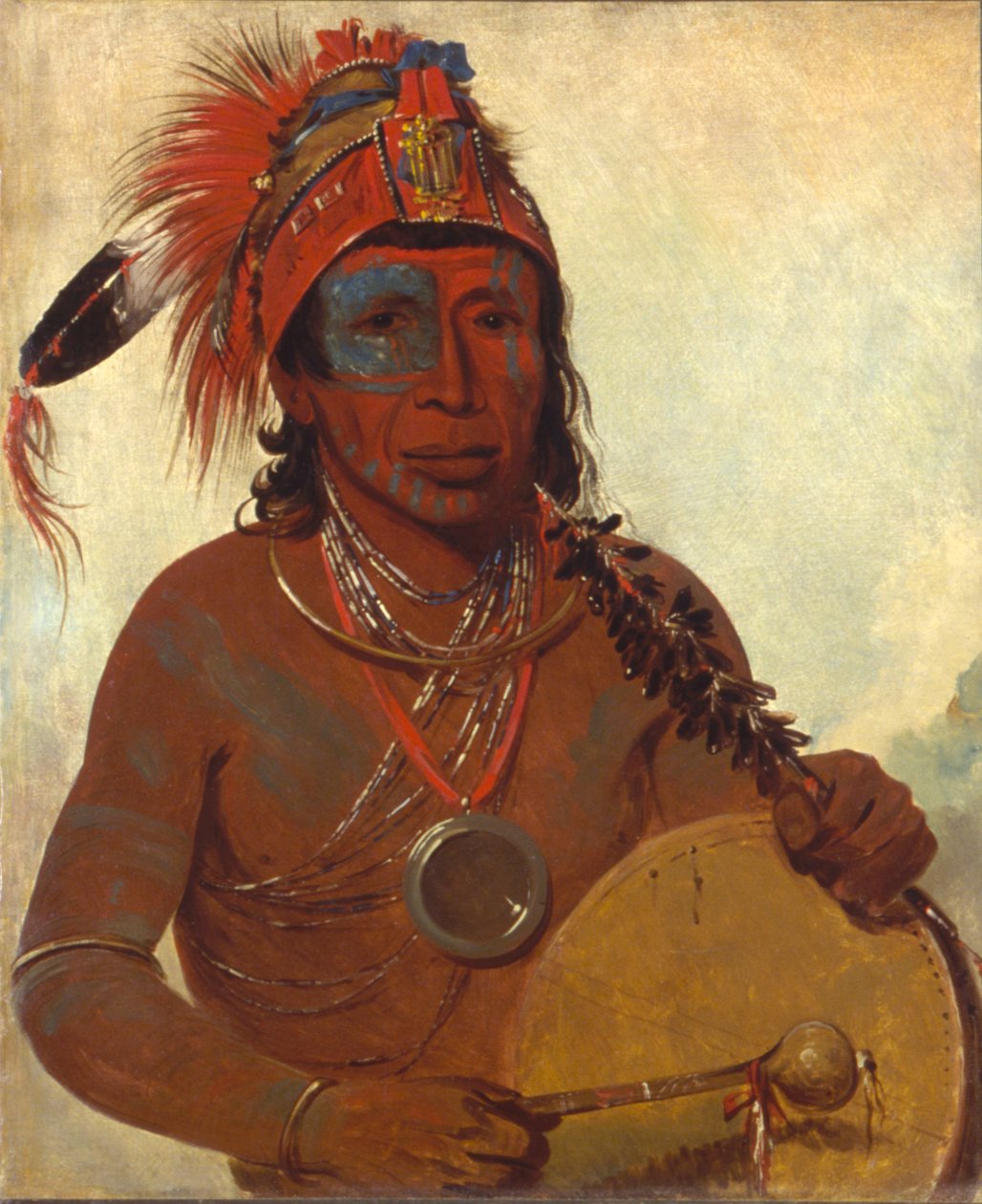 Tóh-to-wah-kón-da-pee, Blue Medicine, a Ting-ta-to-ah banda orvostudós embere. alkotó: George Catlin