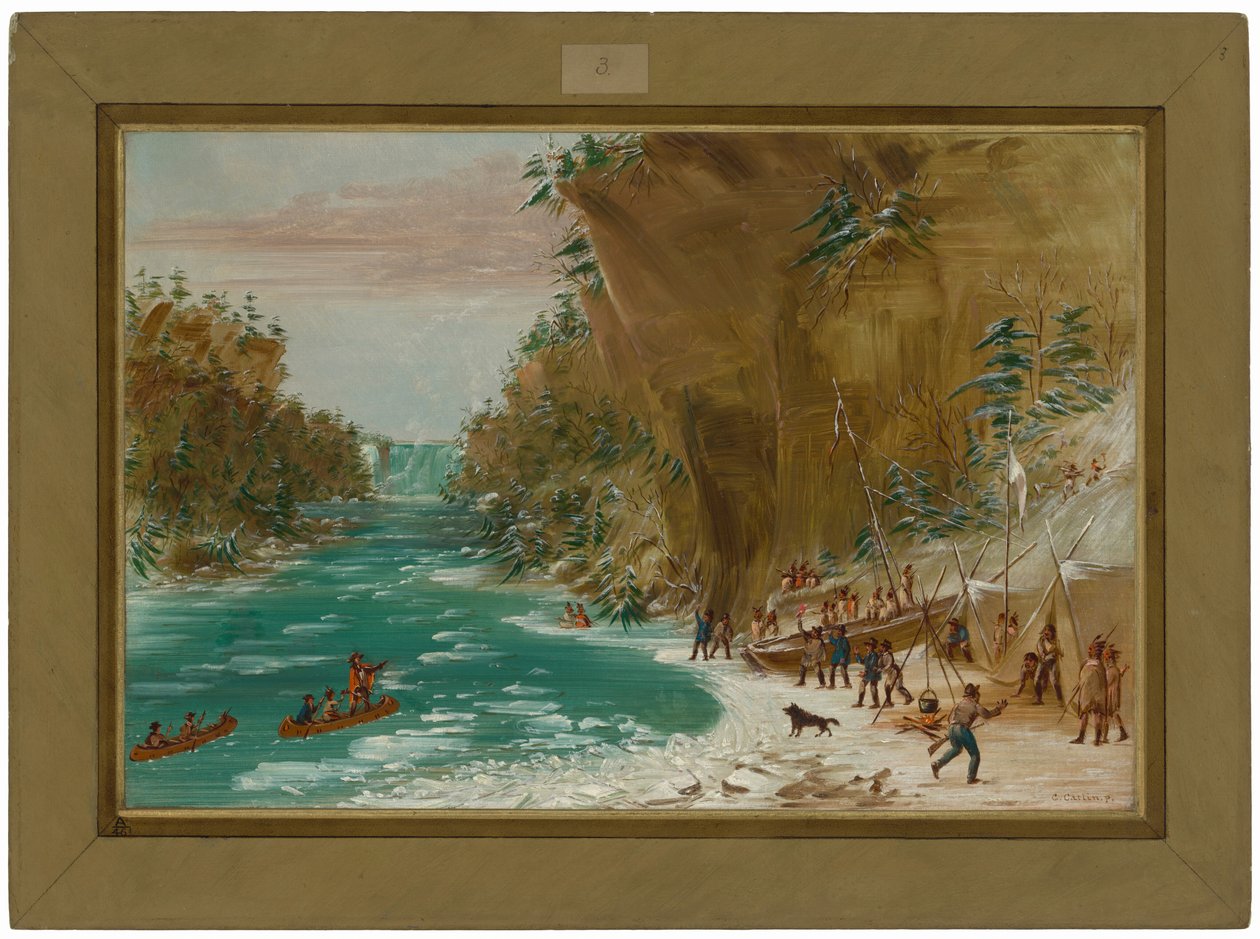 A felfedezőcsapat a Niagara-vízesés alatt táborozott le. 1679. január 20. alkotó: George Catlin