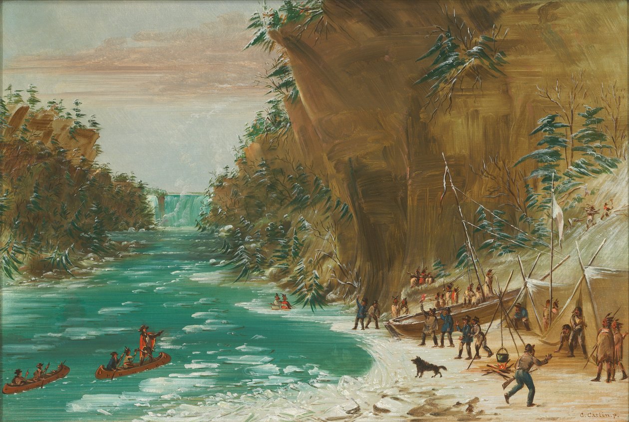 Az expedíció a Niagara-vízesés alatt táborozott. 1679. január 20. 18471848. alkotó: George Catlin