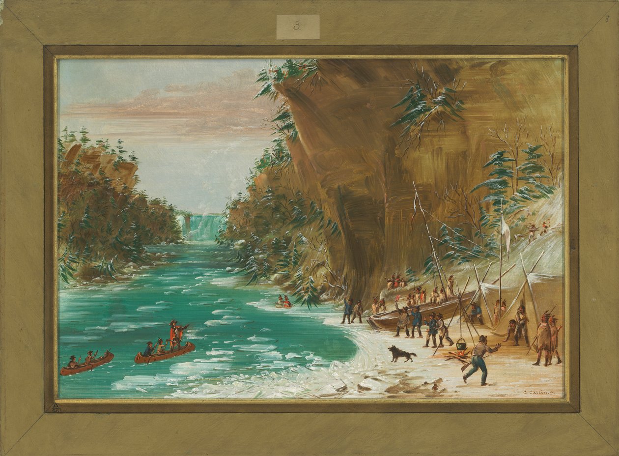 Az expedíció a Niagara-vízesés alatt táborozott 1679. január 20-án, 1847-48 alkotó: George Catlin