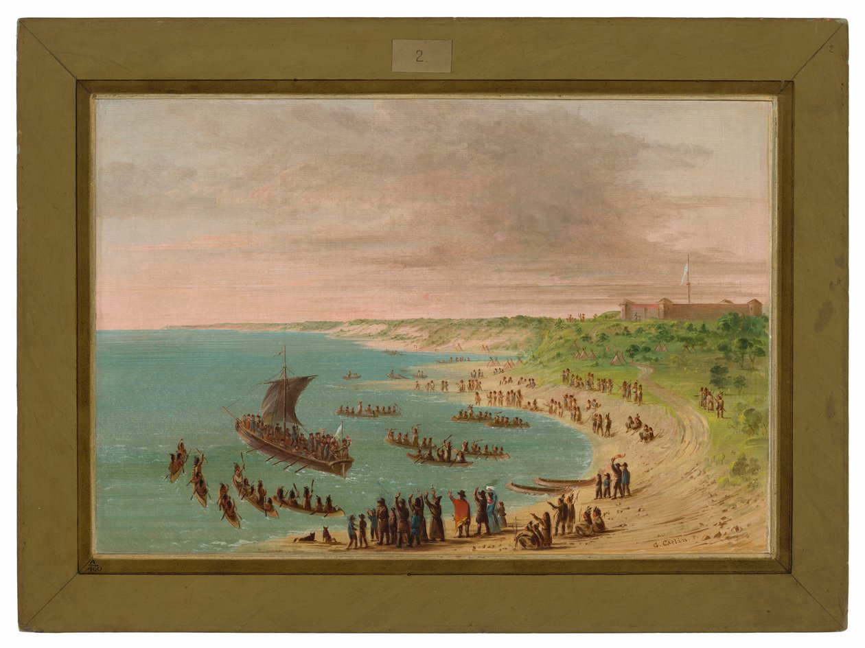 Az expedíció elhagyja a Fort Frontenacot az Ontario-tónál. 1678. november 18. alkotó: George Catlin