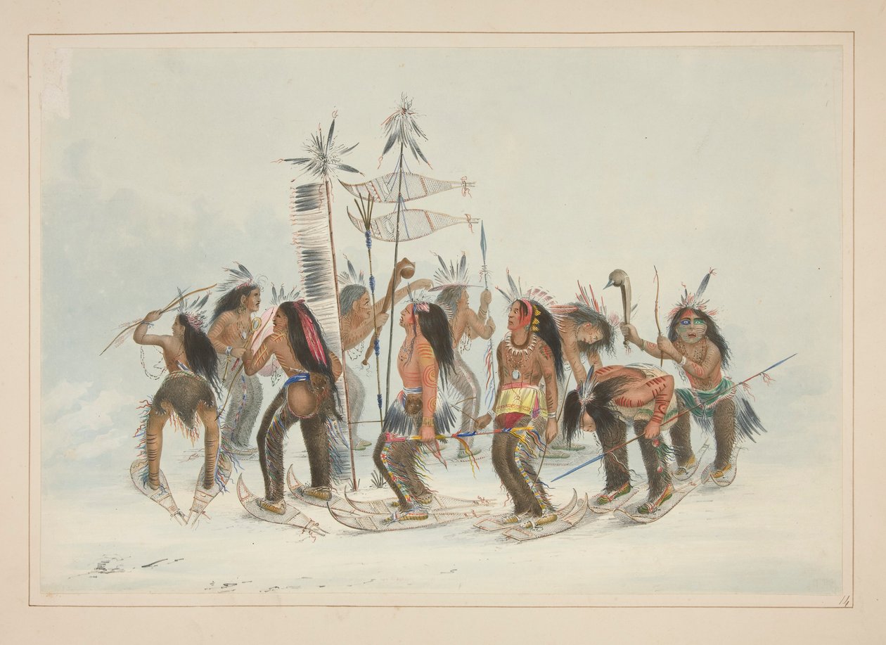 A Hócipő Tánc, pl. 14. az észak-amerikai indiánok portfóliójából alkotó: George Catlin