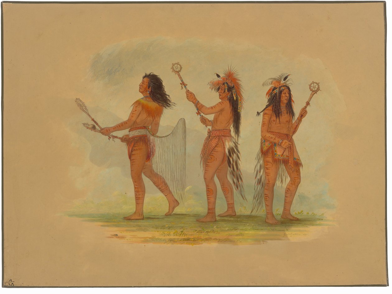 Három ünnepelt labdajátékos - Choctaw, Sioux és Ojibbeway alkotó: George Catlin