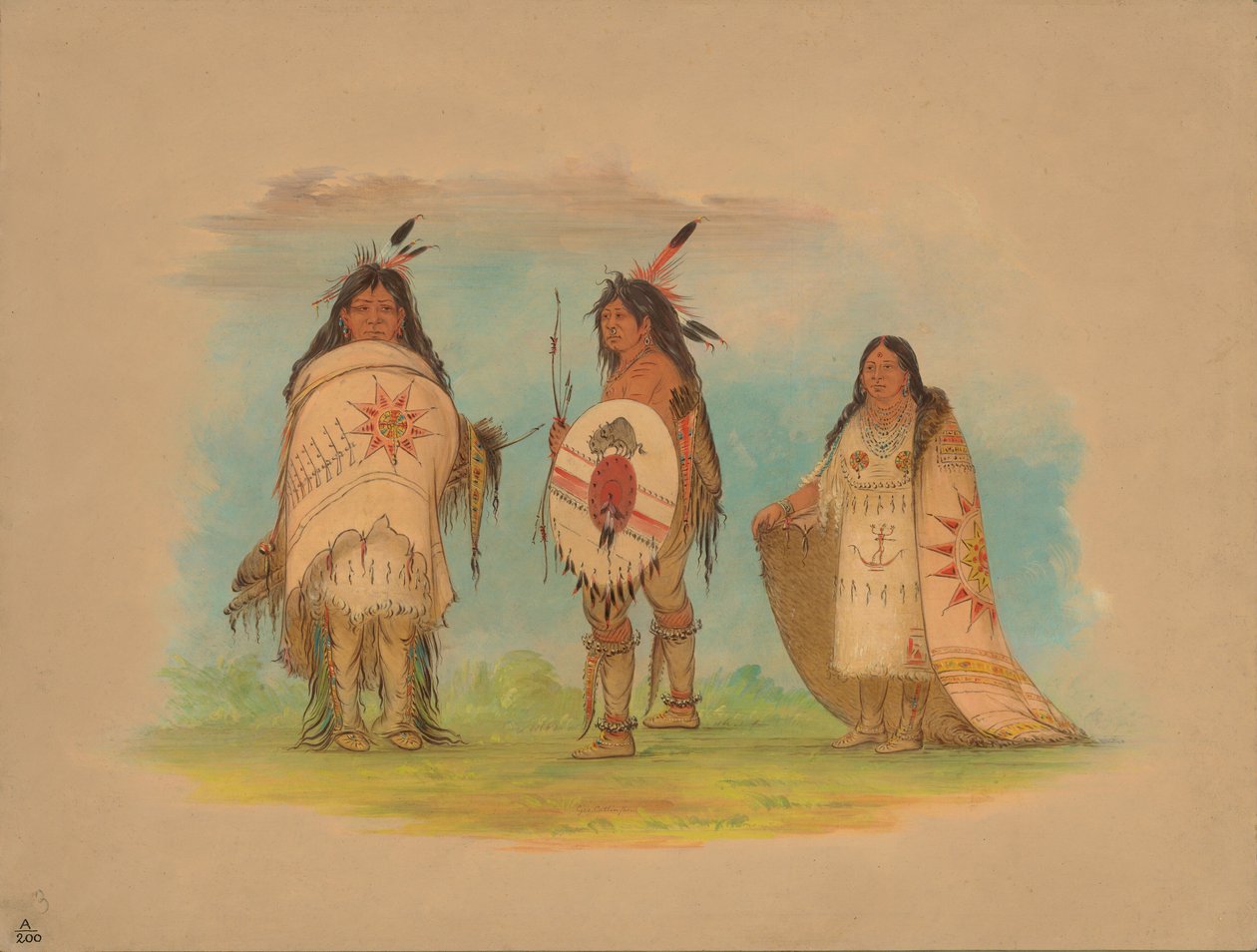 Három Riccarree indián, 1861. alkotó: George Catlin