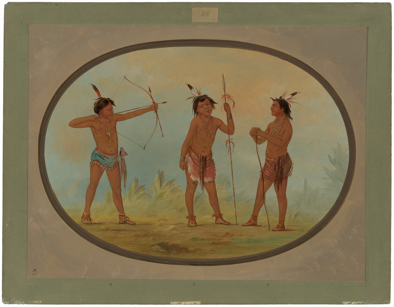 Három Shoshonee harcos háborúra felfegyverkezve alkotó: George Catlin