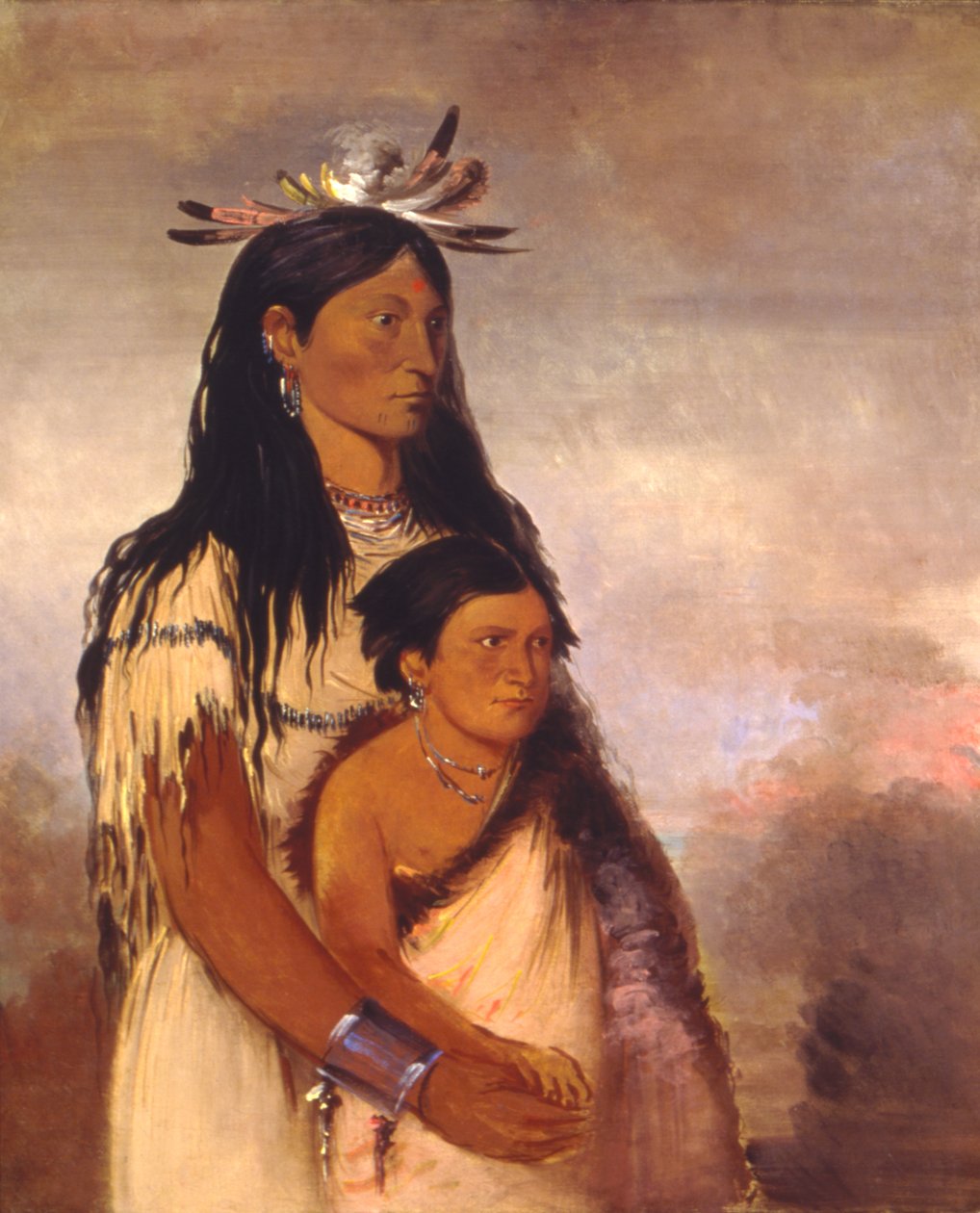 Túnk-aht-óh-ye, Mennydörgő, egy fiú, és Wun-pán-to-mee, Fehér Menyét, egy lány. alkotó: George Catlin