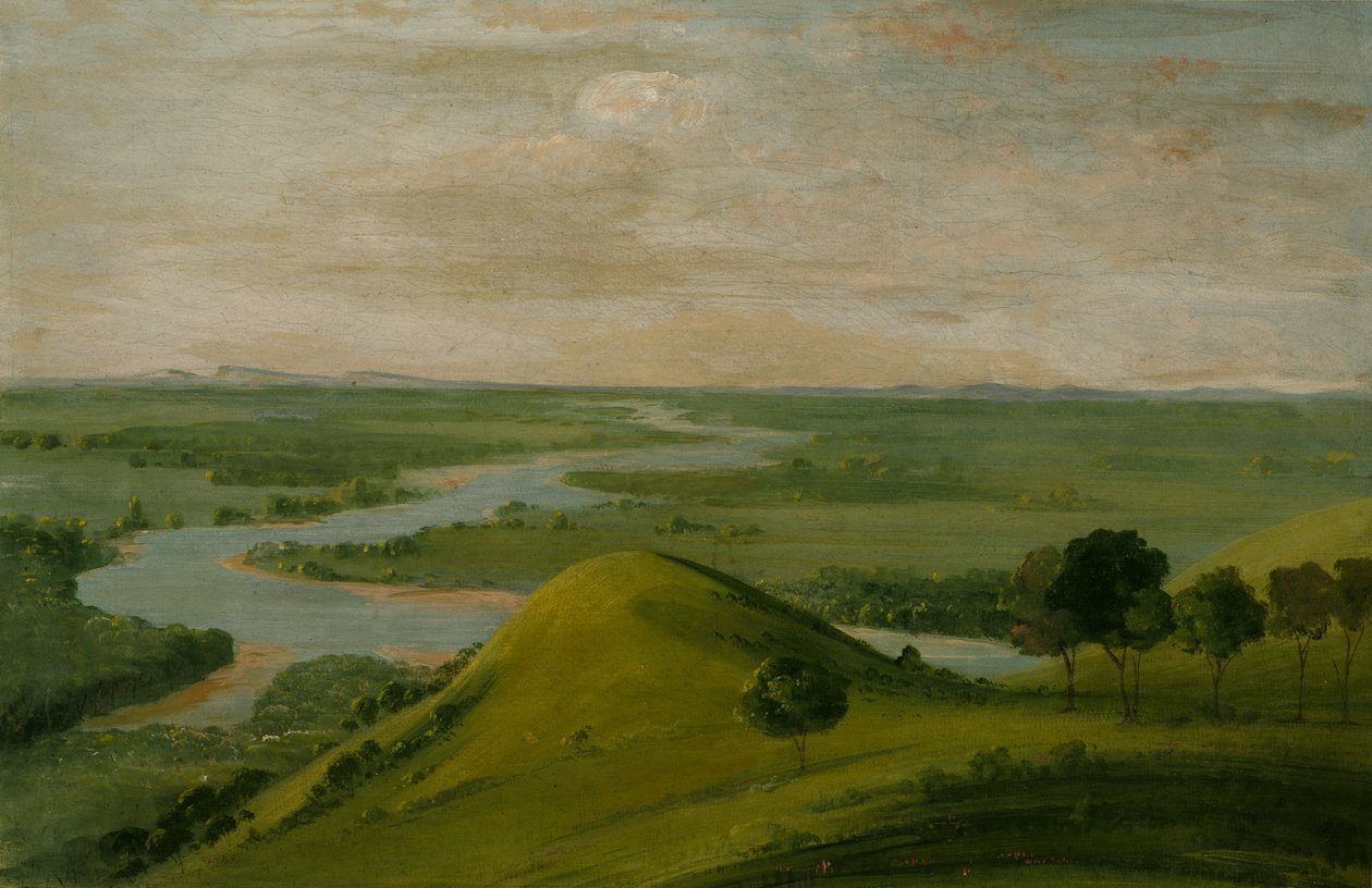 Kilátás a Vörös folyó és a hamis Washita találkozásánál, Texasban, 1834-1835. alkotó: George Catlin
