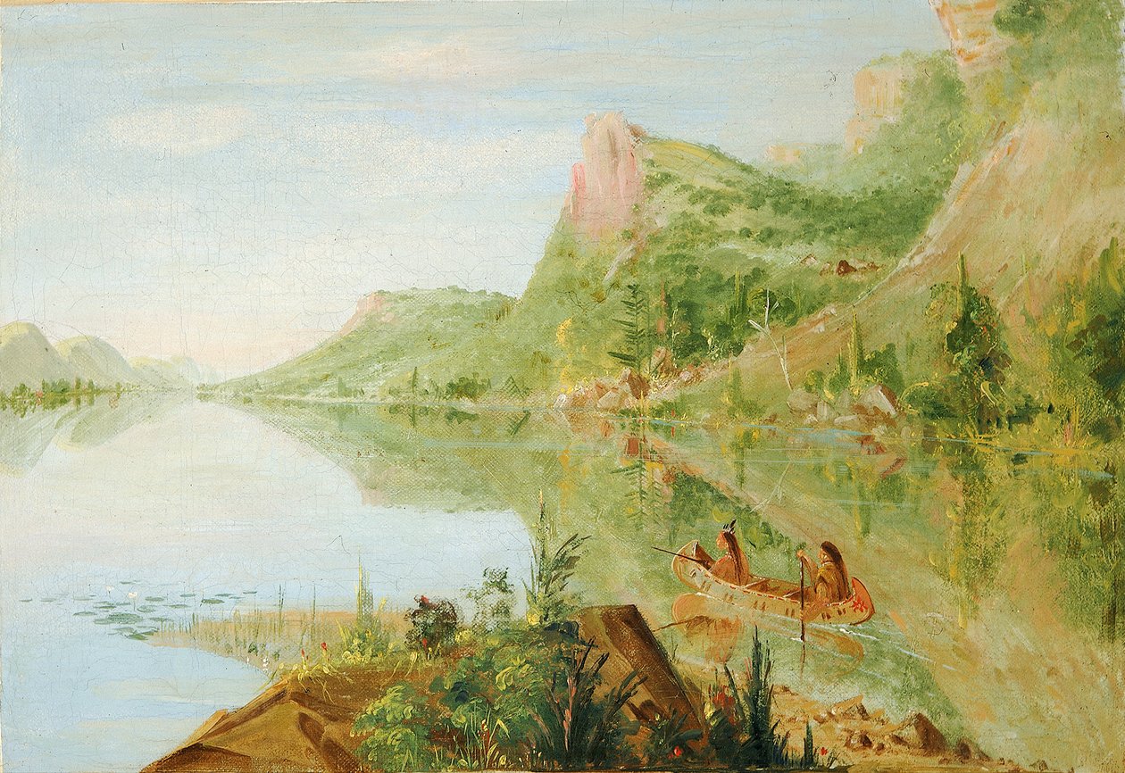 Kilátás a Wisconsin folyóra, Winnebago lövöldöző kacsák alkotó: George Catlin