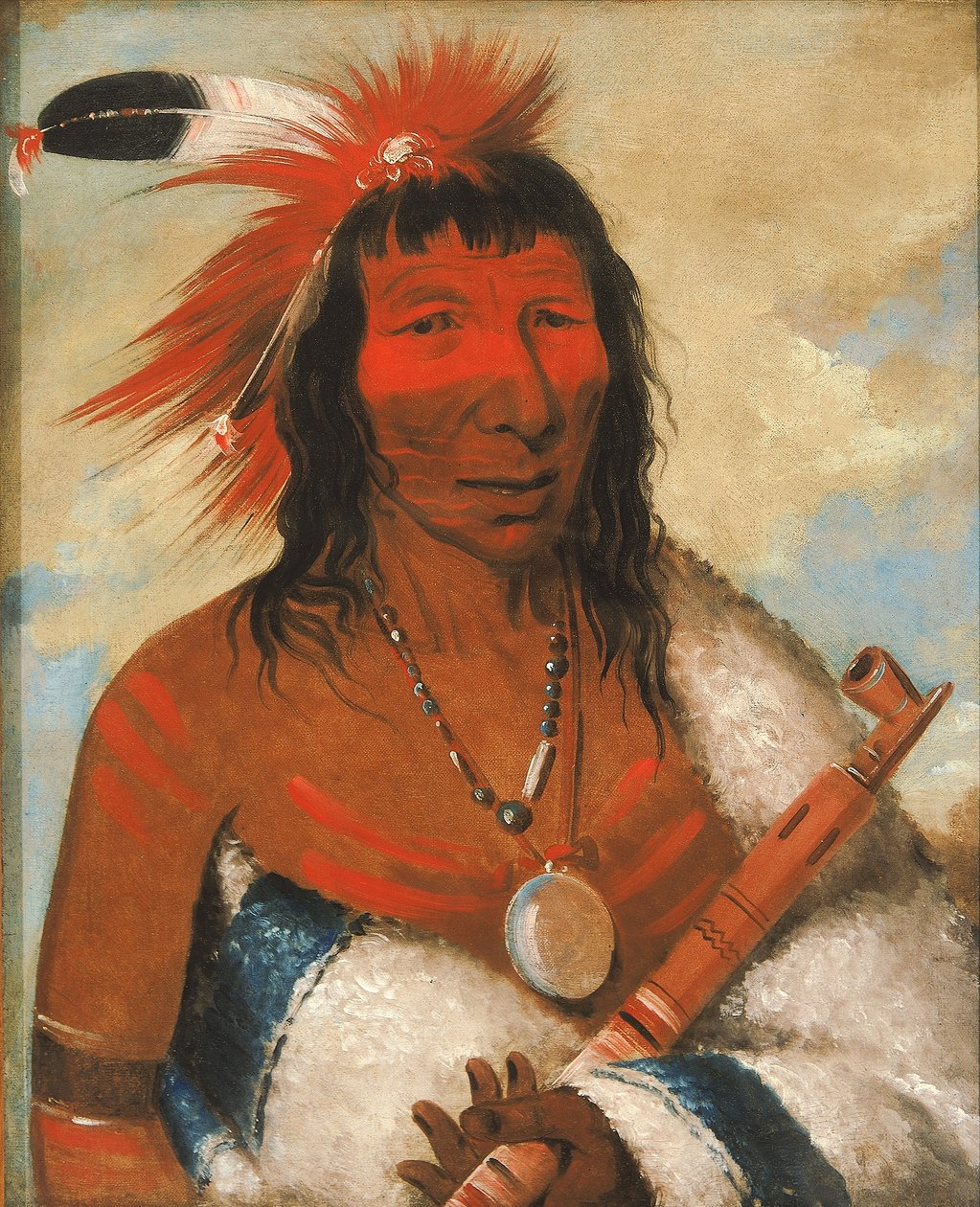 Wá-nah-de-túnk-ah, Nagy Sas (vagy Fekete Kutya), az O-hah-kas-ka-toh-y-an-te zenekar főnöke. alkotó: George Catlin