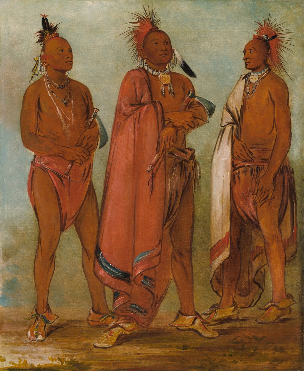 Wa-másh-ee-sheek, Aki elvisz; Wa-chésh-uk, Háború; Mink-chésk, Három kiváló fiatalember. alkotó: George Catlin