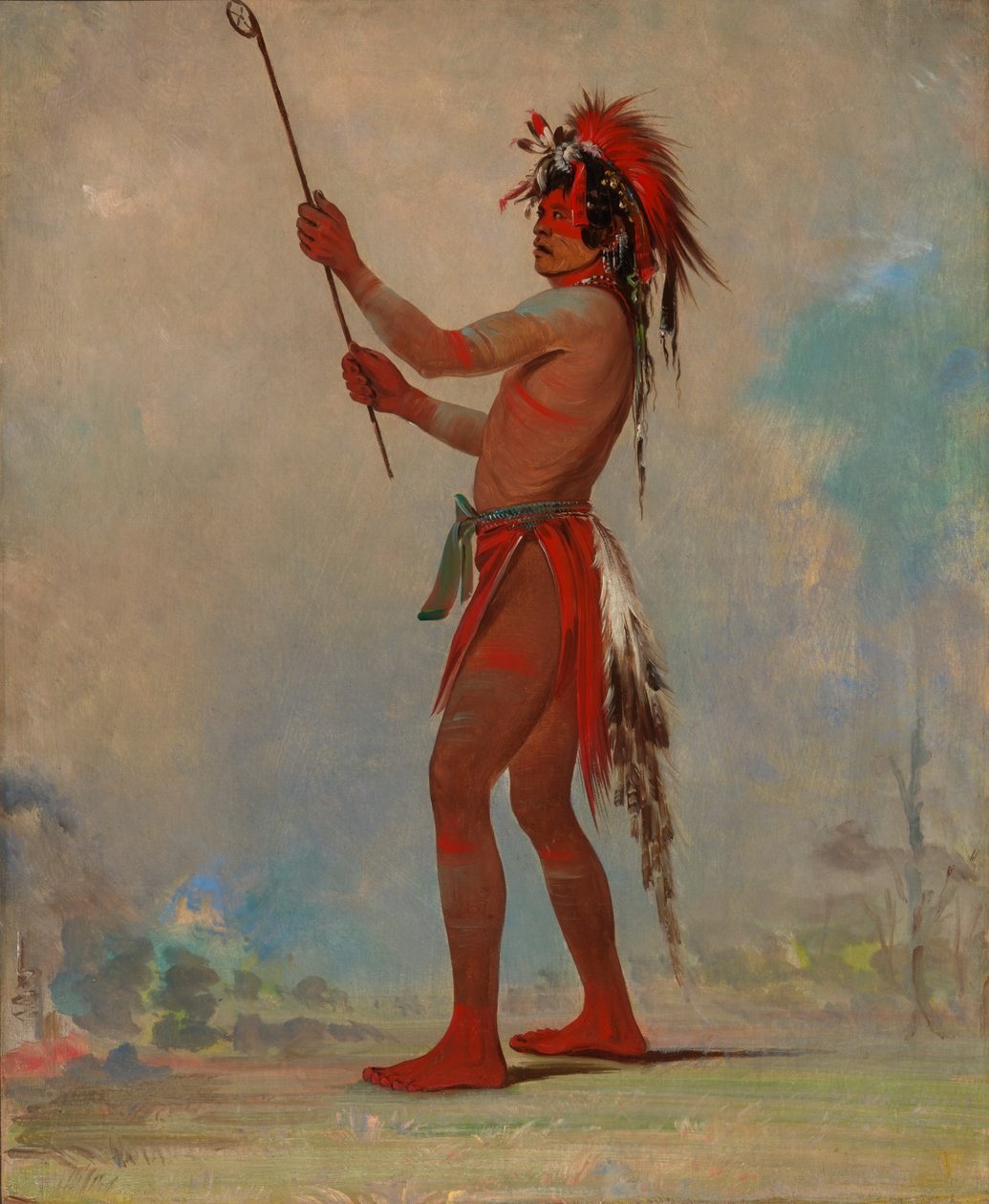 We-chúsh-ta-dóo-ta, Vörös ember, kiváló labdajátékos, 1835. alkotó: George Catlin