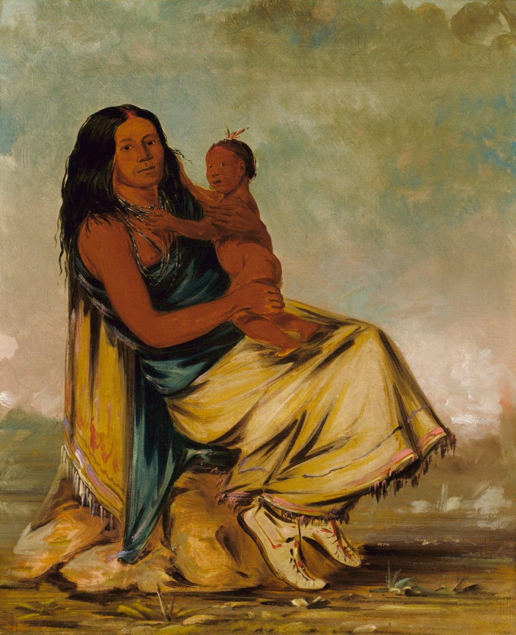 Wáh-chew-the, Clear-mónt felesége és gyermeke, 1834. alkotó: George Catlin