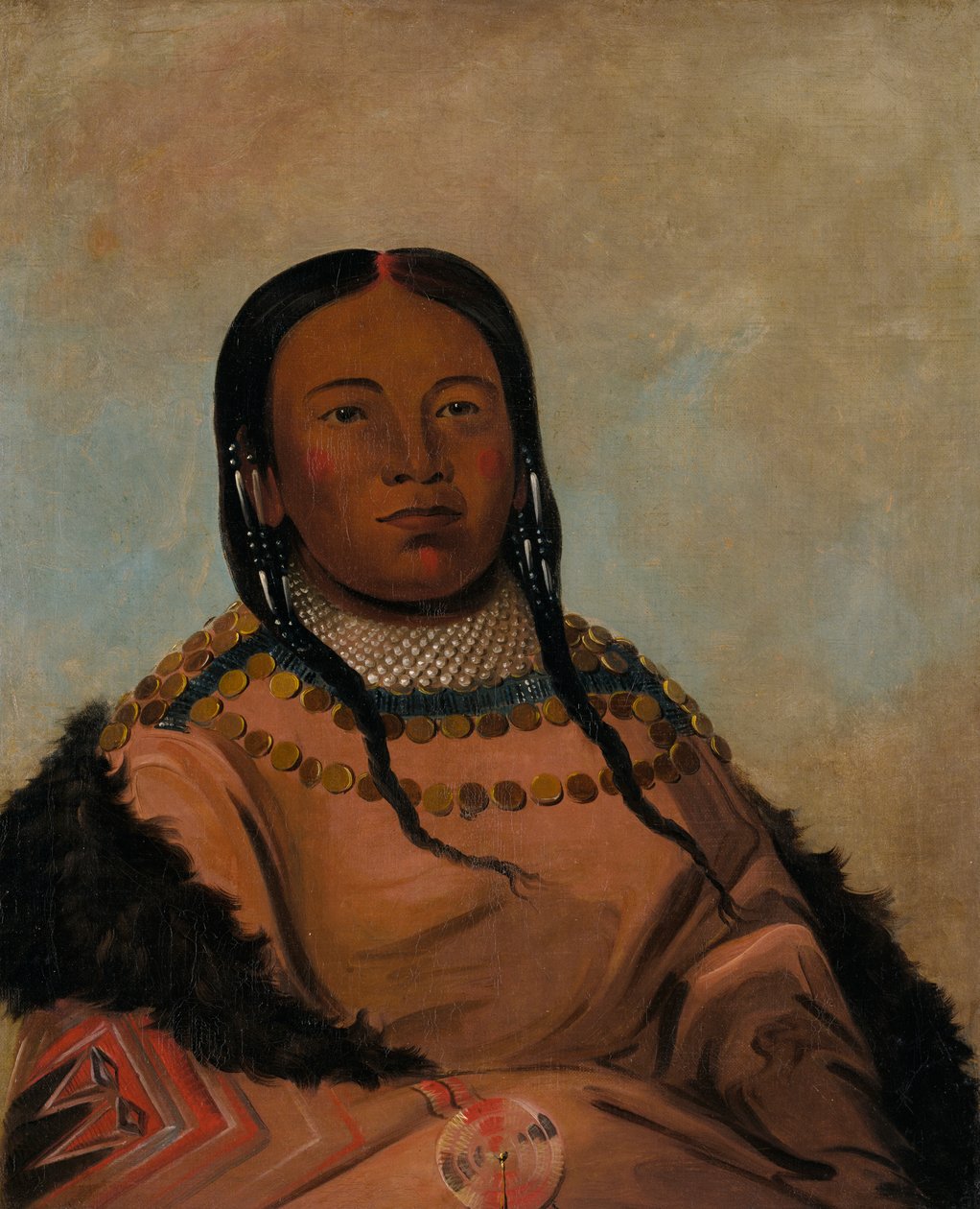 Wi-lóoh-tah-eeh-tcháh-ta-máh-nee, Vörös dolog, ami megérint a menetelésben, a Black Rock lánya, 1832. alkotó: George Catlin