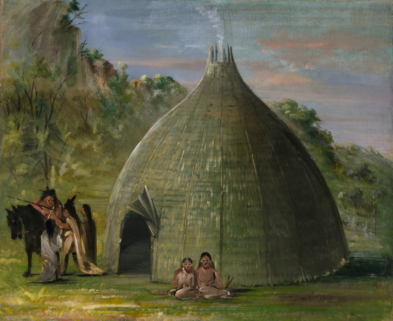 Wichita Lodge, nádfedeles prérifűvel, 1834-1835. alkotó: George Catlin