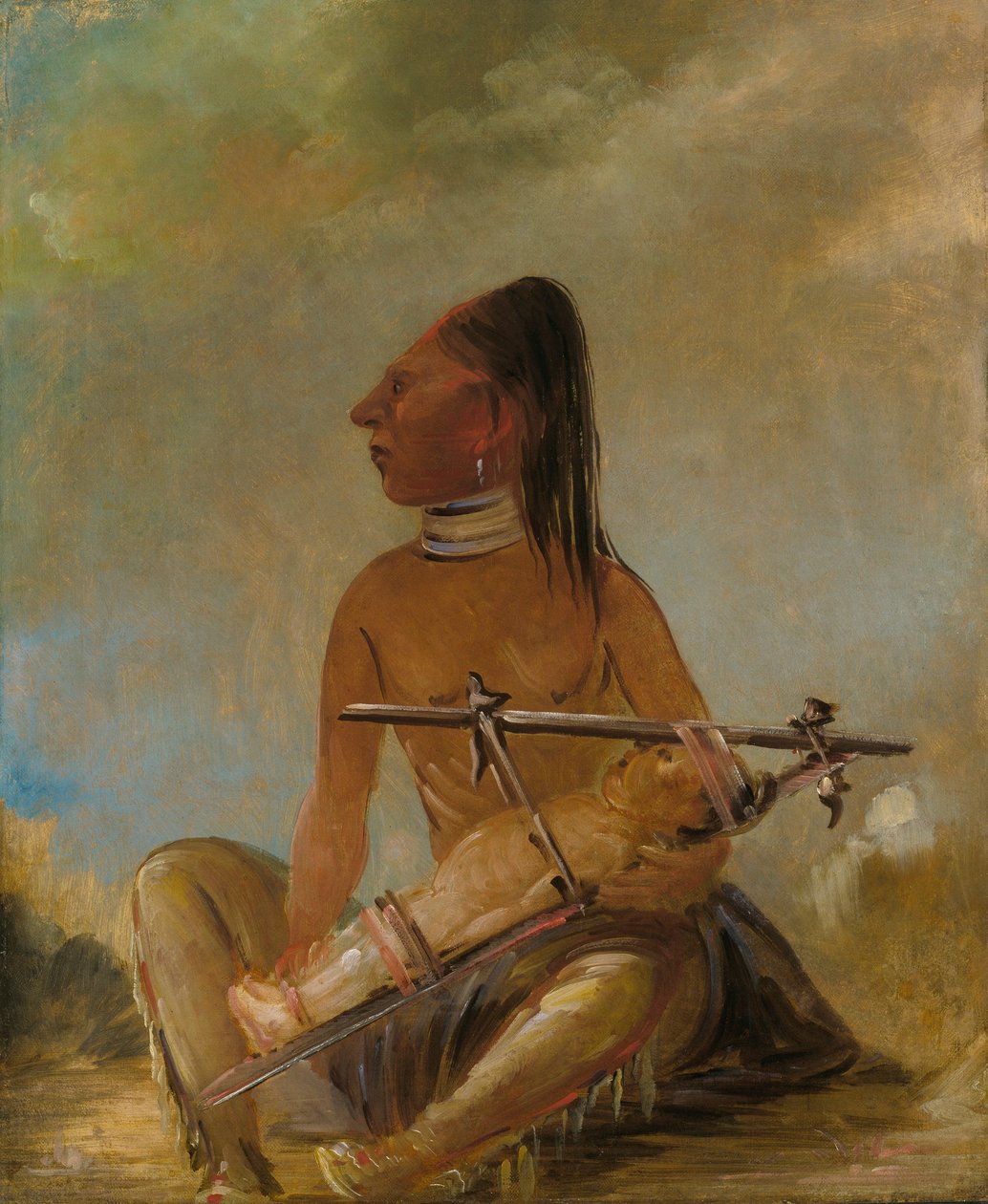 Nő és gyermek, amely megmutatja, hogyan lapítják le a gyermekek fejét alkotó: George Catlin