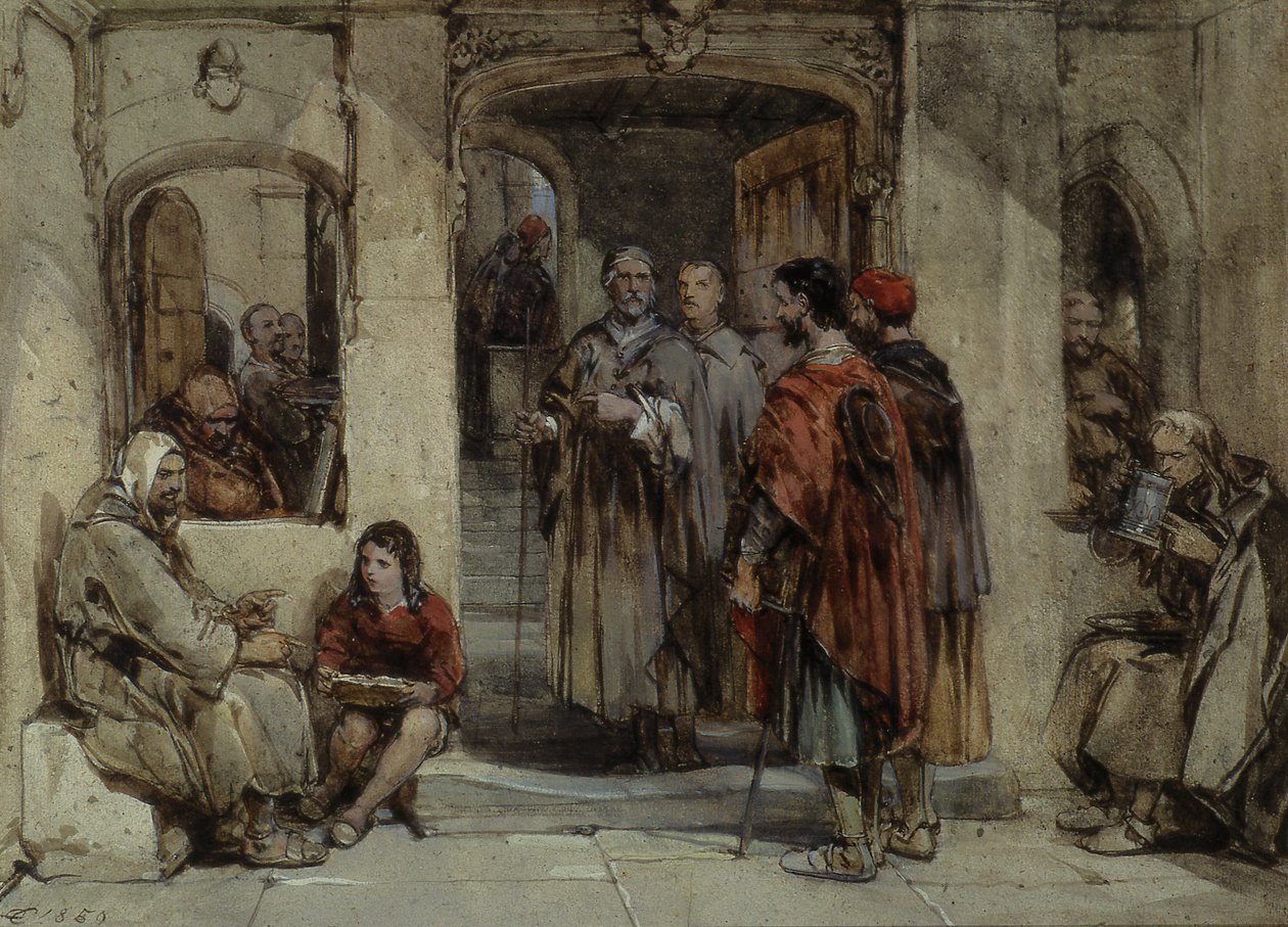 A kolostori élet jelenete, 1850 (wc papíron) alkotó: George Cattermole