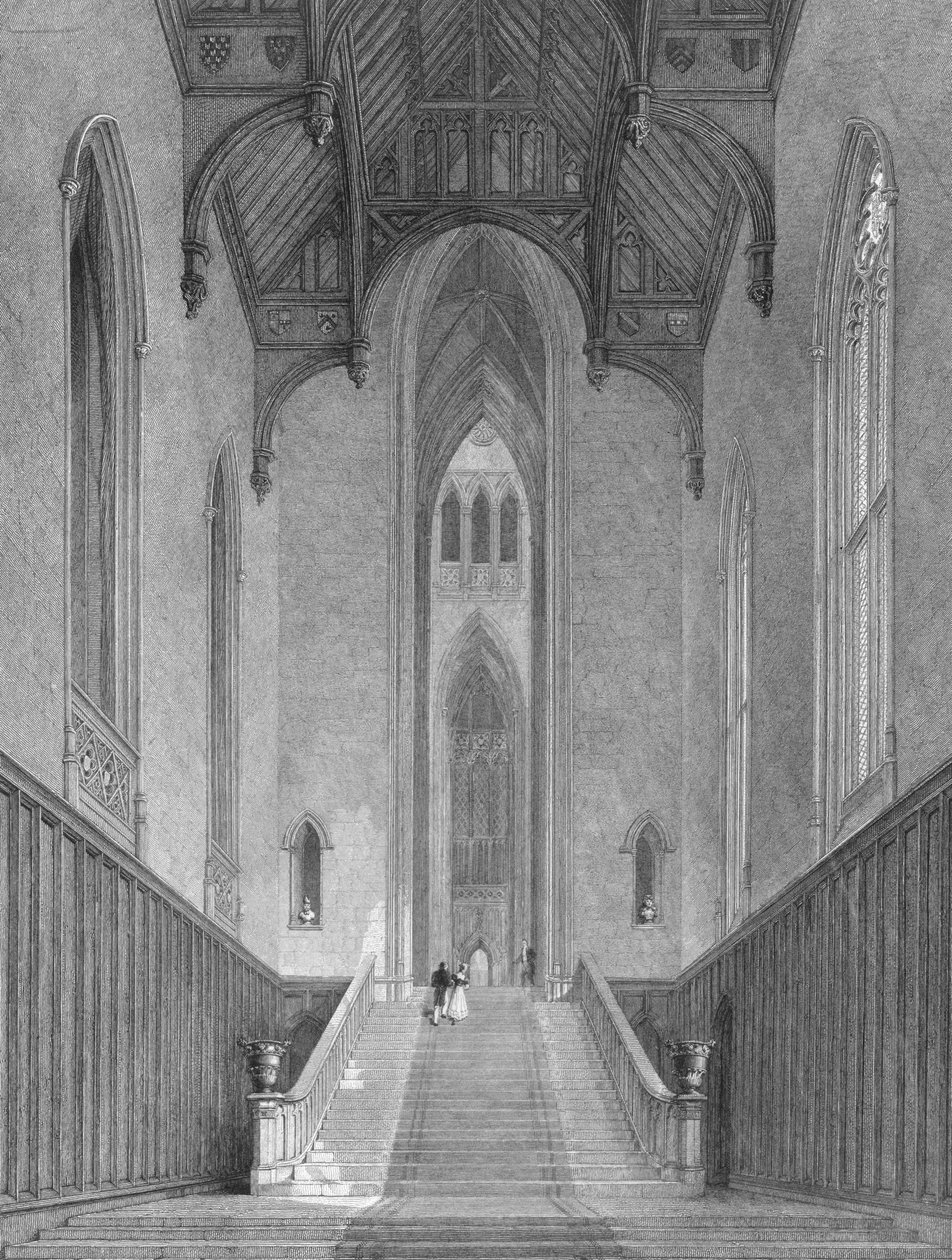 A Fonthill Abbey Grand Saloon-ba vagy nyolcszögbe vezető Great Western Hall, C.J. Varrall metszet, 1823 alkotó: George Cattermole