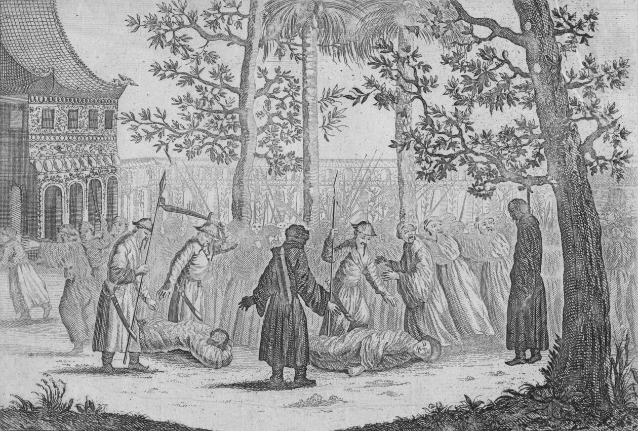 A Ming utolsó kínai császárának halála 1644-ben Nieuhofból, 1745 alkotó: George Childs