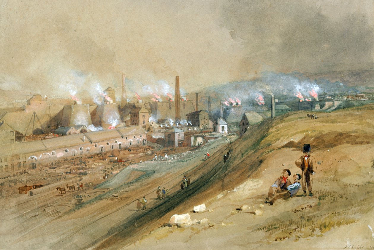 Dowlais Ironworks (akvarell, papír) alkotó: George Childs