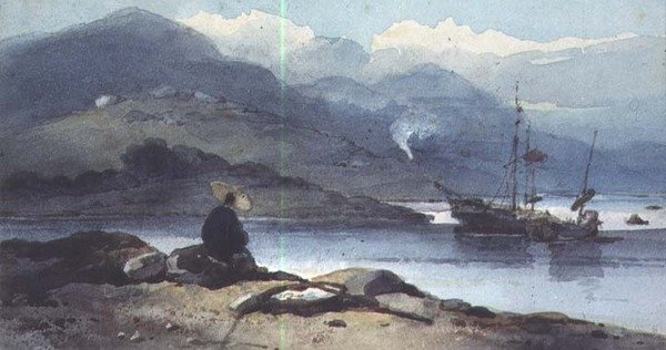 Egy kínai folyó egy alakkal a parton alkotó: George Chinnery