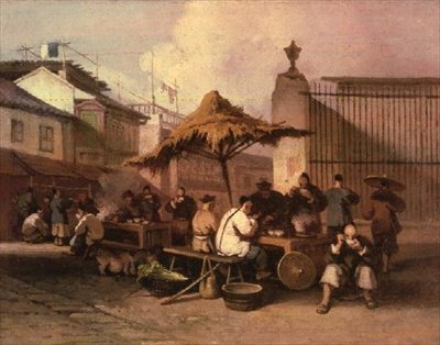 Egy csoport kínai étkezés a San Domingo templom előtt alkotó: George Chinnery