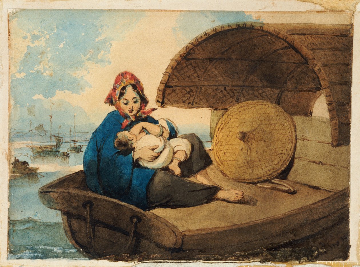 Egy tankasszony gyermekével egy hajón alkotó: George Chinnery