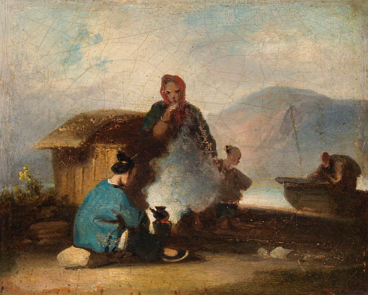 Kínai jelenet, teát készítő nők alkotó: George Chinnery