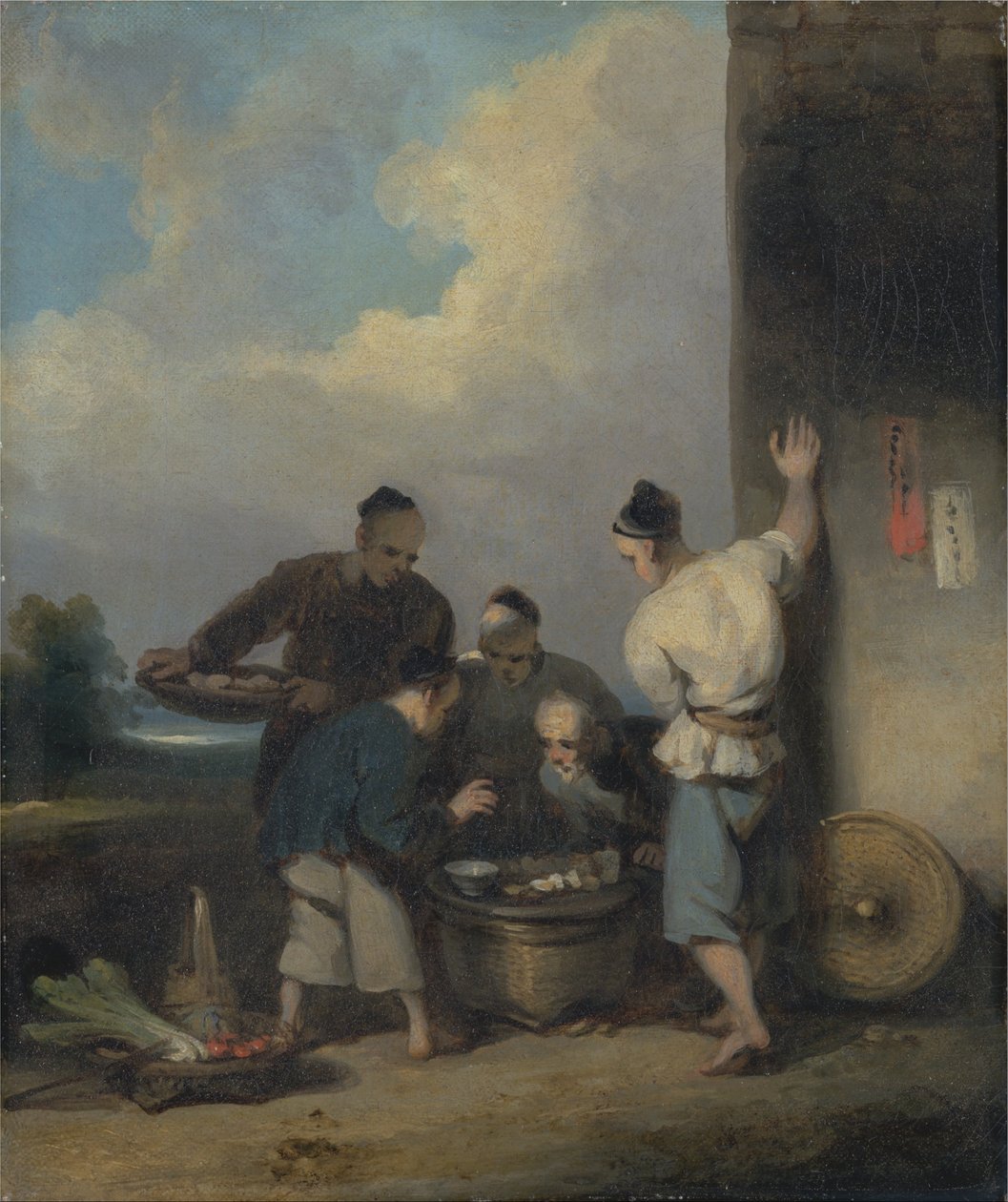 Coolies az ételárus bódéja körül alkotó: George Chinnery