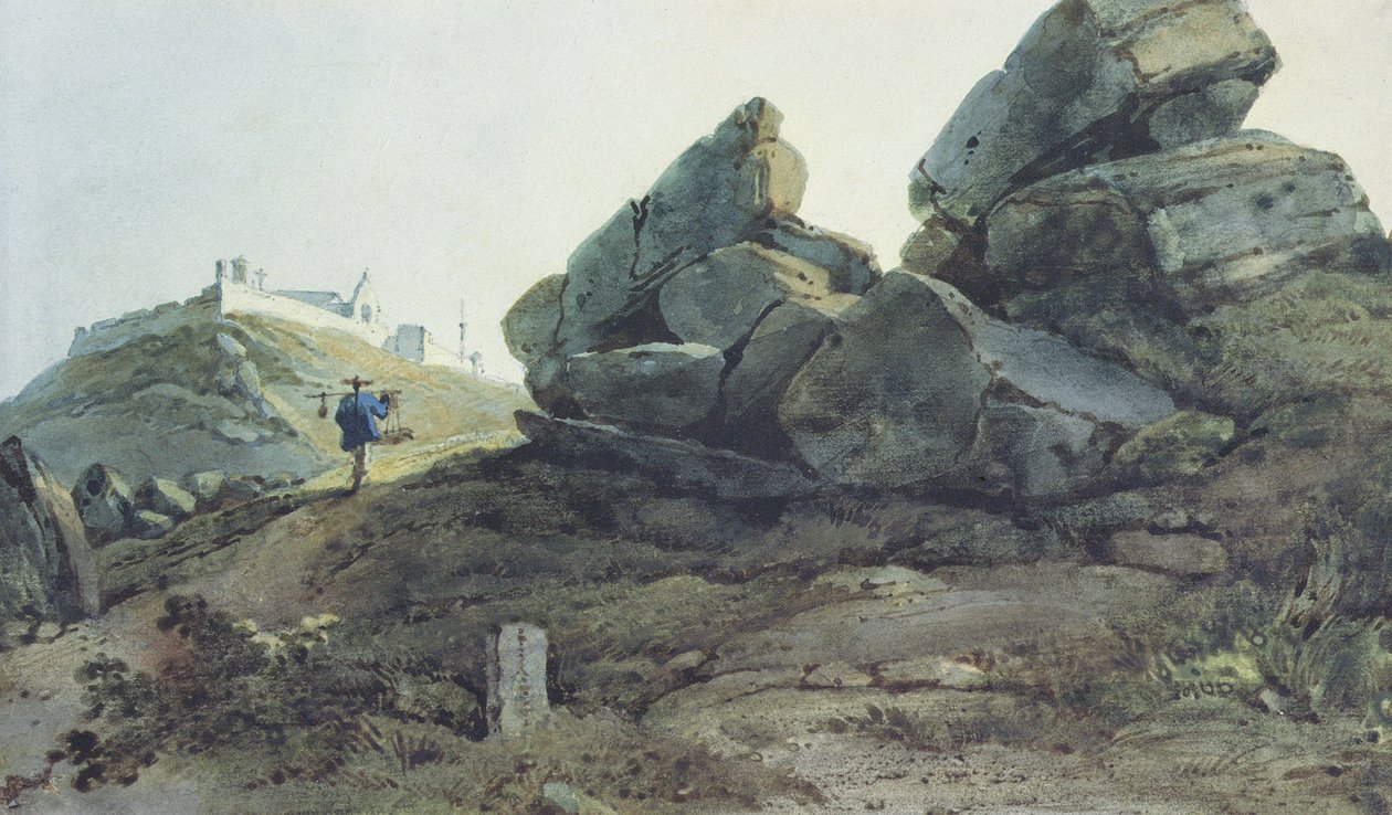 Rocks and a Hill Convent, Kína alkotó: George Chinnery