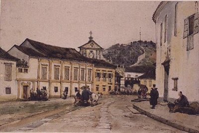 Utca Makaóban, Kínában (toll, tinta és akvarell papíron) alkotó: George Chinnery