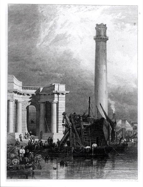 A Shot Tower és a Waterloo híd, metszett G. Cooke alkotó: George Clarkson (after) Stanfield