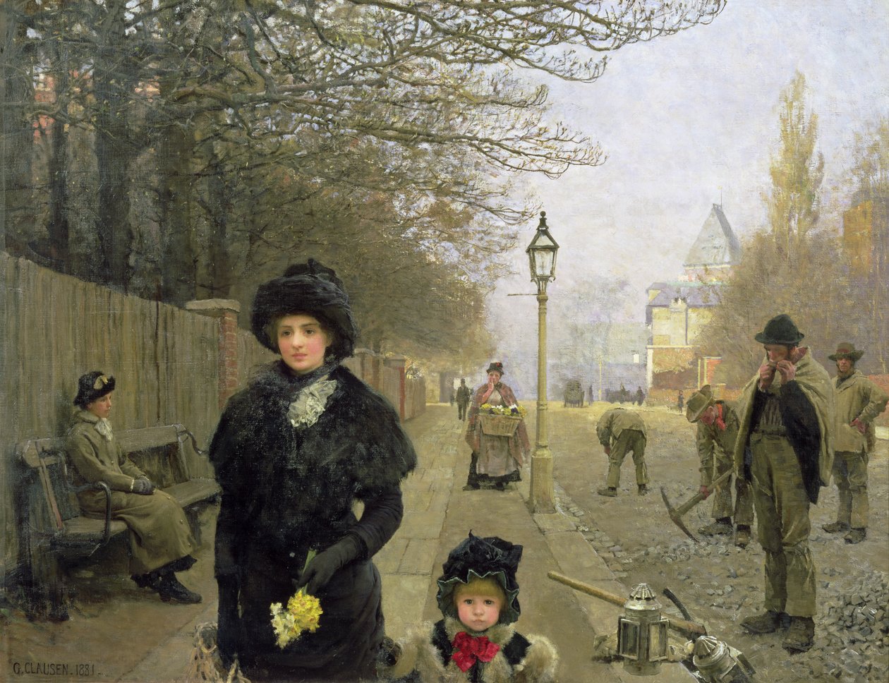 Egy tavaszi reggel, Haverstock Hill, 1881 alkotó: George Clausen
