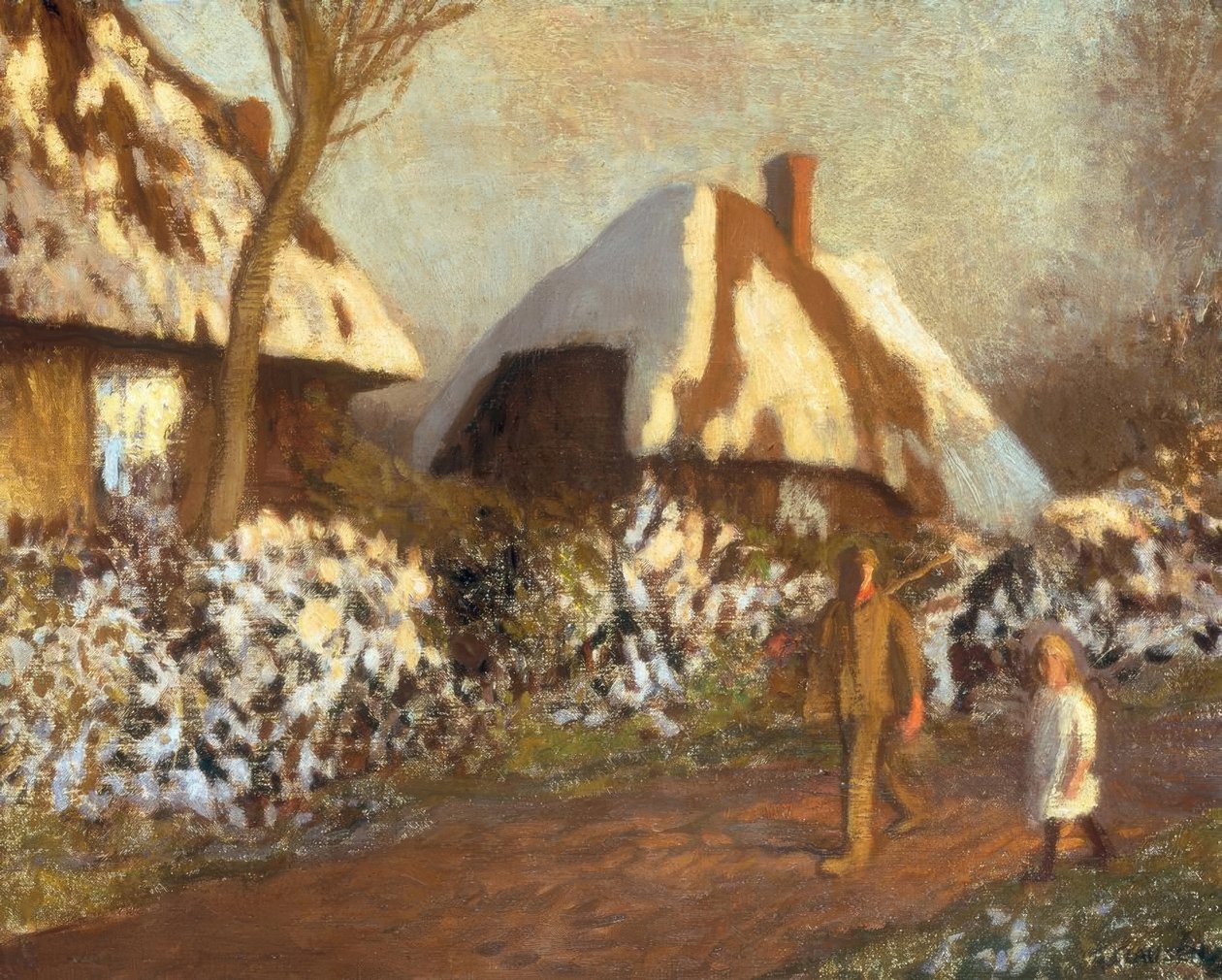 Víkendházak egy fagyos estén alkotó: George Clausen