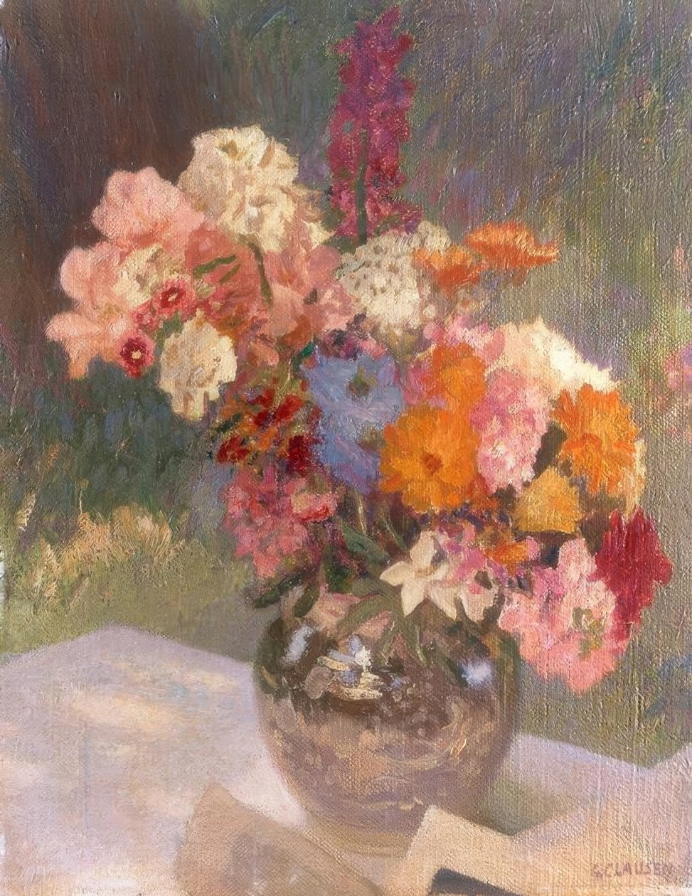 Virágok fényes vázában alkotó: George Clausen