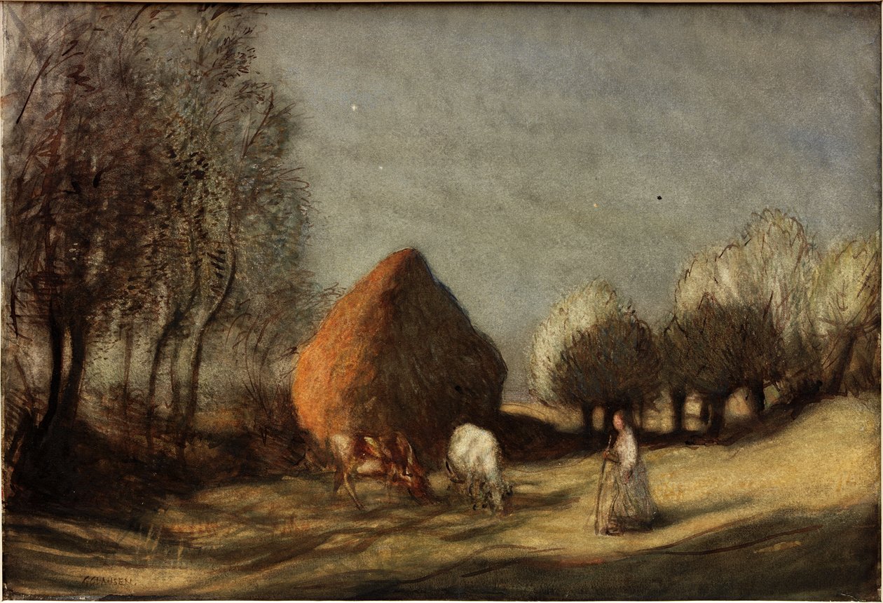 Hayfield, Widdington, 1893 körül (akvarell, gouache és tinta) alkotó: George Clausen