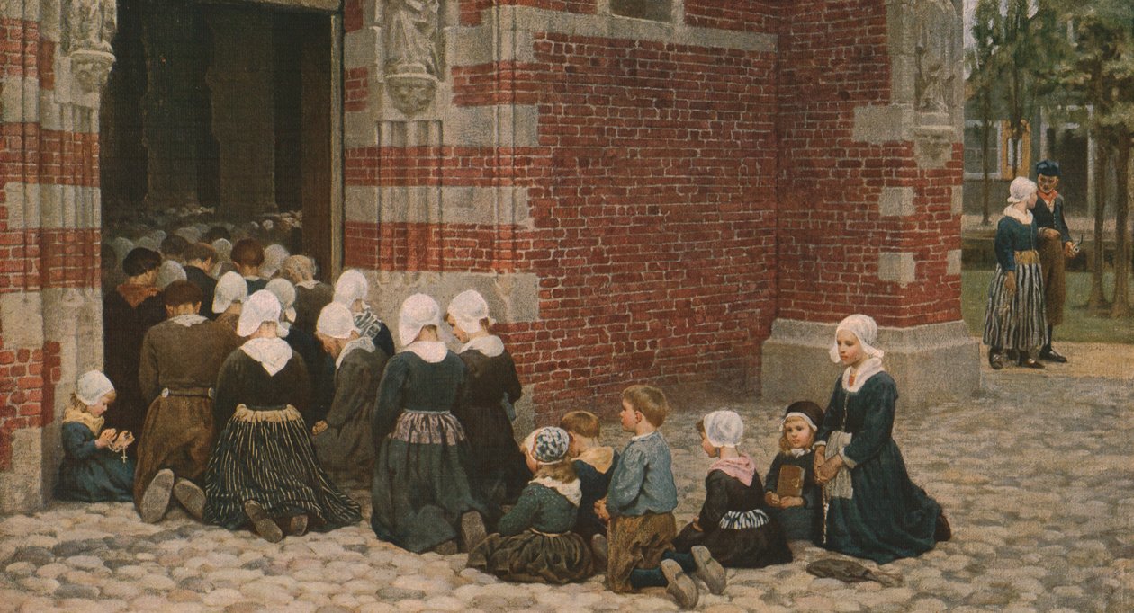 Nagymise egy halászfaluban a Zuyder Zee-n, Hollandia, 1876, 1930 körül. alkotó: George Clausen
