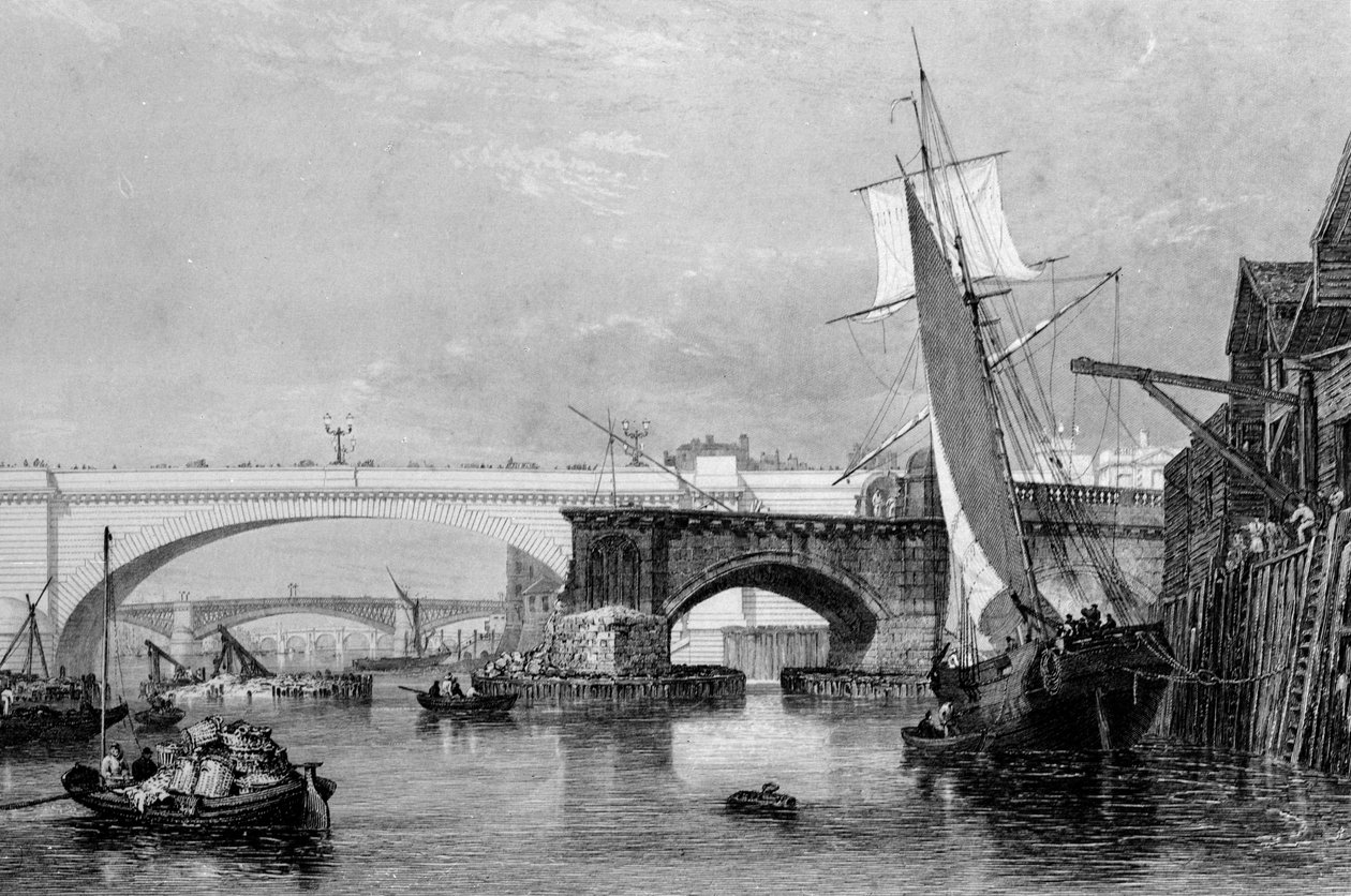 „A régi és az új londoni híd része”, 1832 alkotó: George Cooke