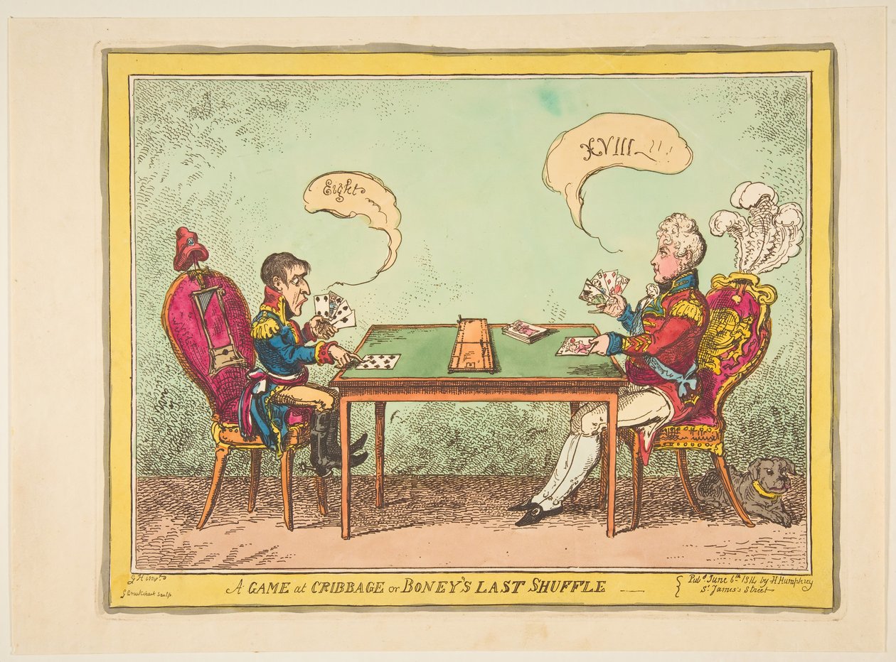 A Game of Cribbage vagy Boneys Last Shuffle, 1814. június 6. alkotó: George Cruikshank