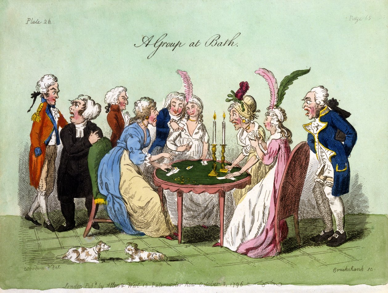 Egy csoport Bathban, 1796 (kézzel színezett akvatinta) alkotó: George Cruikshank
