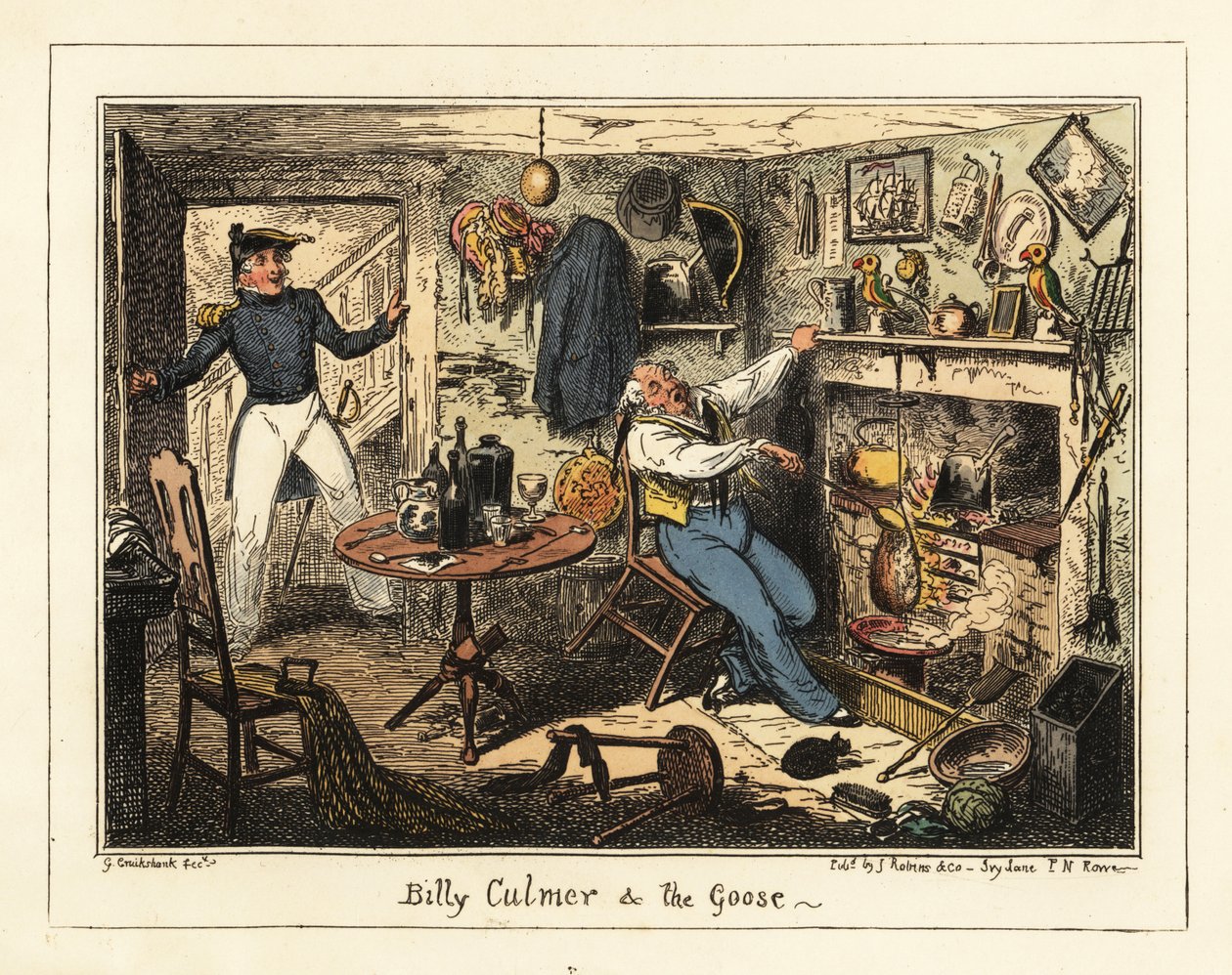 Egy haditengerészeti hadnagy szolgálatra szólít egy idős hadnagyot, 1826 (litográfia) alkotó: George Cruikshank