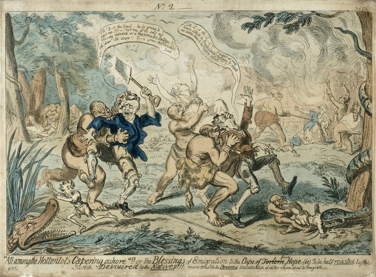 Az All Within the Hottentots Capering Ashore..., megjelent 1819. szeptember 7-én alkotó: George Cruikshank