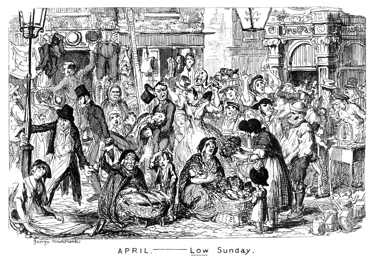 Április – mélyvasárnap, 19. század. alkotó: George Cruikshank