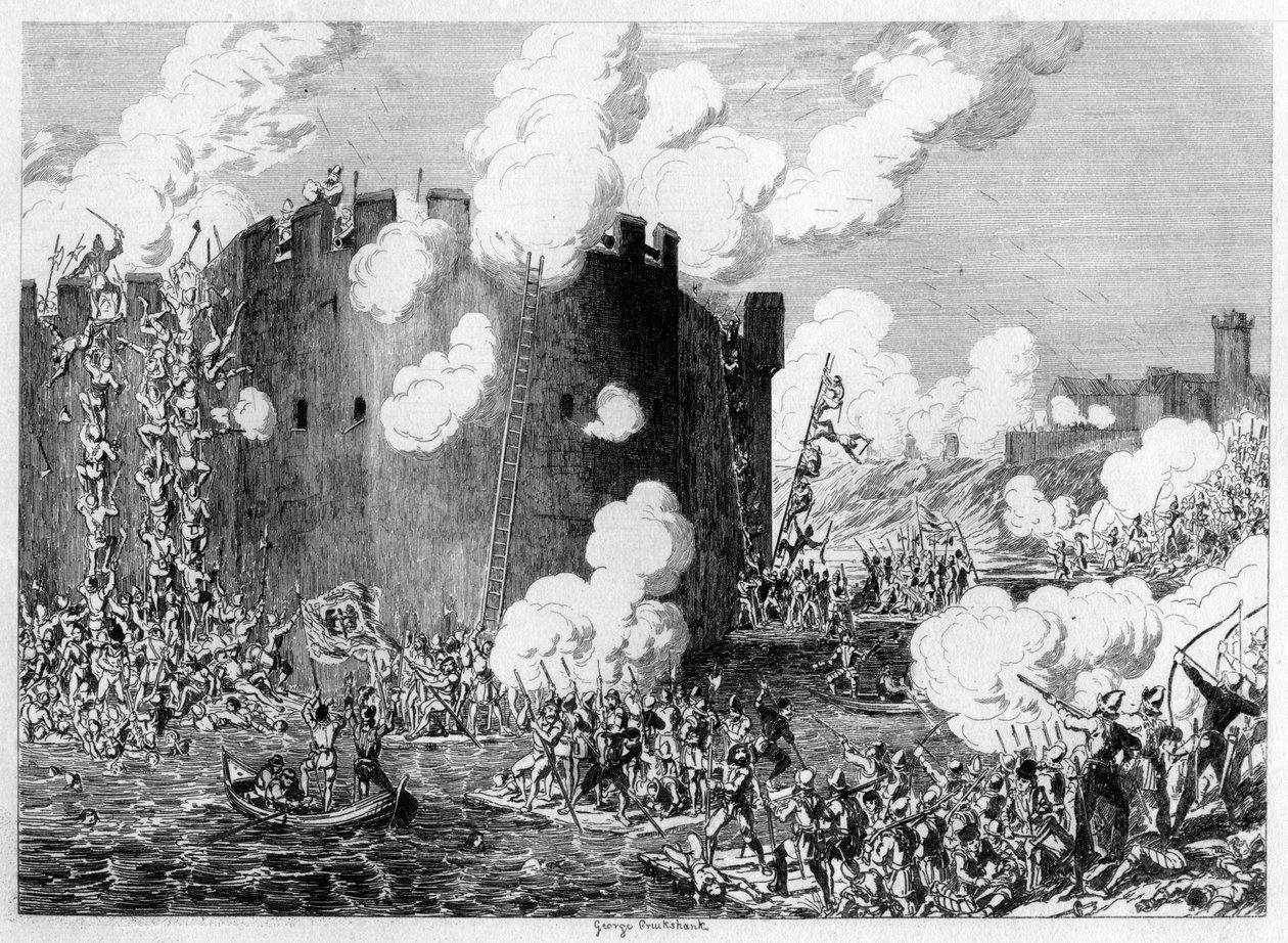 Lord Guilford Dudley támadása a Rézhegy ellen, 1554-1840 alkotó: George Cruikshank