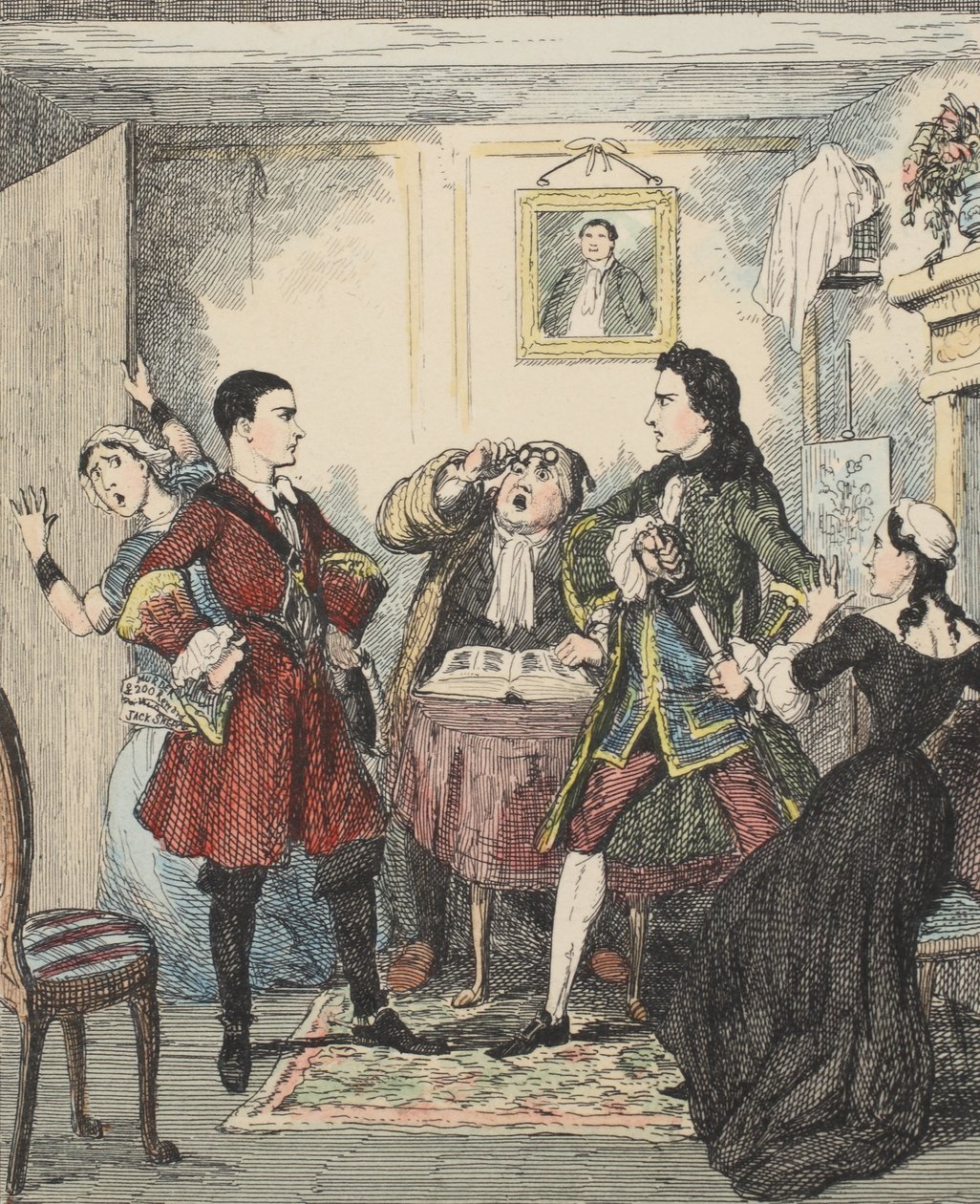Audacity of Jack Sheppard, illusztráció: Jack Sheppard: A romance, William Harrison Ainsworth, megjelent 1839-ben (kézzel színes rézkarc) alkotó: George Cruikshank