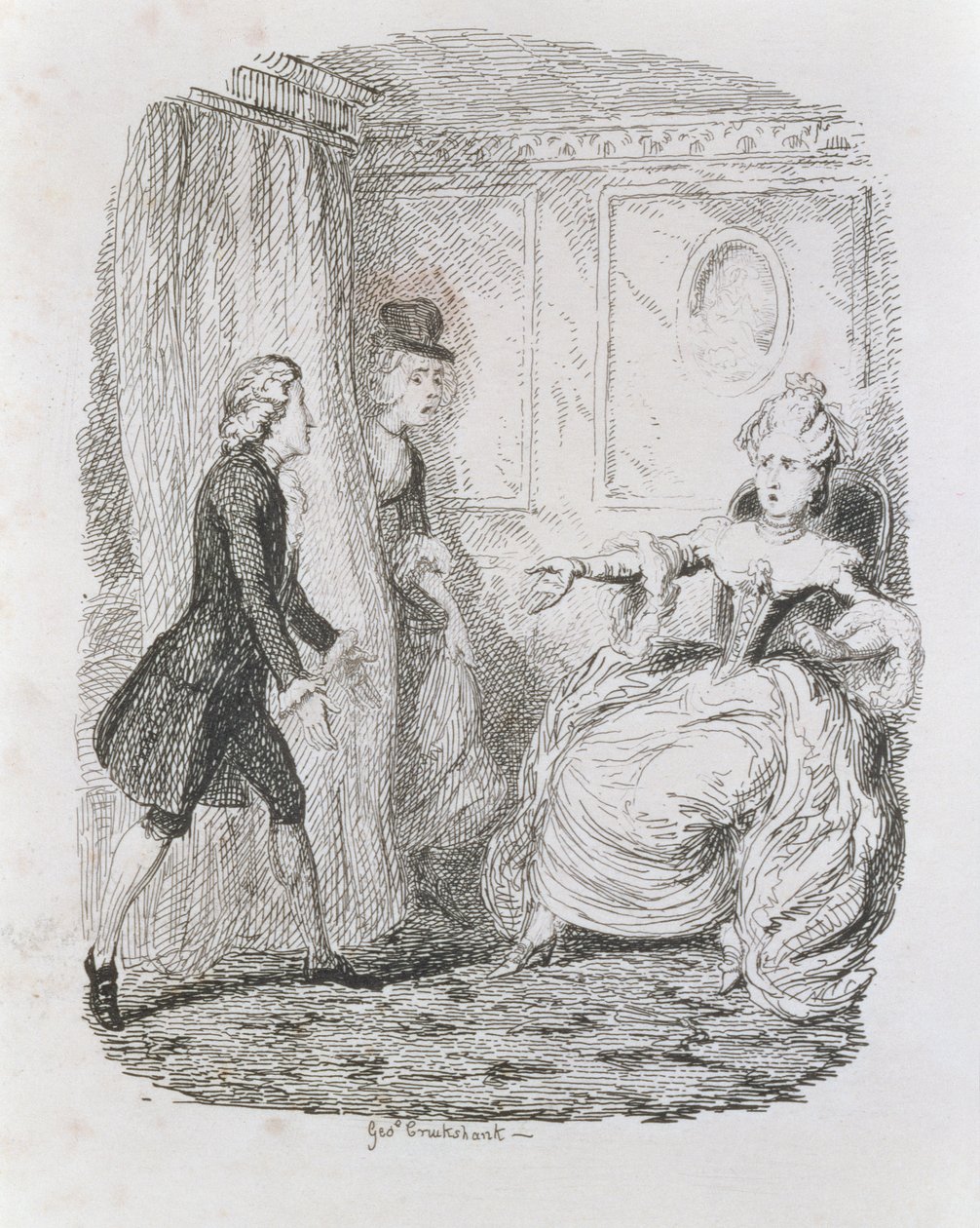 Lady Bellaston kínos helyzete, a „Tom Jones, az egy találó története” című művéből, a művész vésette, illusztráció a „Henry Fielding művei”, kocsma. Henry G. Bohn, 1853 alkotó: George Cruikshank
